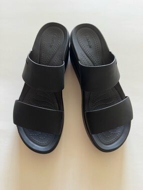 CROCS Women's Mid Wedge Black Slide Sandals size 8 W